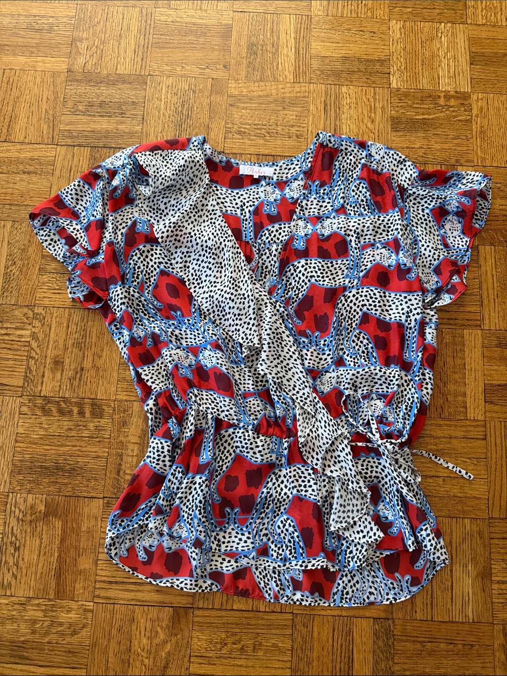 Parker Women's Red Blue Animal Print Wrap Top